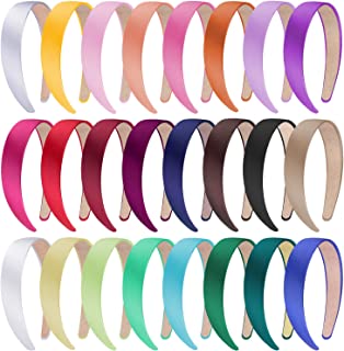 SIQUK, 24 Pieces 1 Inch Wide Headband Colourful Non-slip, for Women and Girls, Satin, Plastic