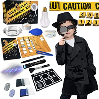 Spy Kit for Kids Detective Outfit Fingerprint Investigation Role Play Dress Up Educational Science STEM Toys Costume Secret Agent Finger Print Identification Set Boys Girls Birthday Gifts Age 6+