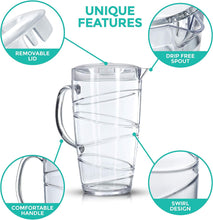 LIVIVO Swirl Design 2L Plastic Pitcher Jug with Lid and Vented Spout - Great for Picnics, BBQs, Poolside, Camping, Childrens Parties or Just Everyday Use (Clear)