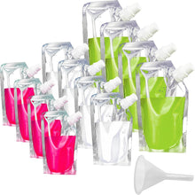 12 Pack Drink Pouches for Festivals Reusable Drinks Flasks Leak Proof Alcohol Liquor Juice Plastic Pouches Bags for Picnic Camping Party Beverage Drinks, with Spouts and Funnel, 300ml, 420ml, 500ml