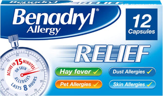 Benadryl Allergy Relief Capsules - Fast-Acting Antihistamine Capsules - Starts to Work in 15 Minutes - 12 Capsules