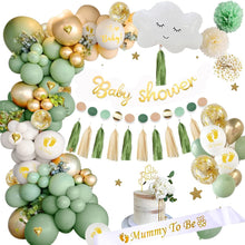 Baby Shower Decorations, Sage Green Baby Shower Decorations Neutral Baby Shower Balloons Set, Mummy to be Sash, Oh Baby Banner Cake Topper Tassels Paper Pom Poms for Gender Reveal Party Decorations