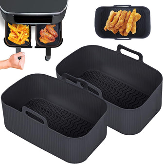 2Pcs Silicone Pot for Ninjas Dual Air Fryer, Silicone Air Fryer Liners Double Air Fryer Silicone Basket, Air Fryer Rack Accessories for Air Fryer, Oven, and Microwave