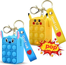 2 Pcs Pop Push It Mini Coin Purse, Pop Fidget Bag for Kids, Poppet Purse Fidget Key Case Sensory Toys Pouches for Children, Keychain Silicone Cartoon Zipper Bubble Cute Small Bags (Blue + Yellow)