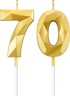 BBTO 70th Birthday Number Candles 3D Diamond Shape Cake Candles Number 70 Cake Topper Decoration for Birthday Wedding Anniversary Celebration Supplies, Gold