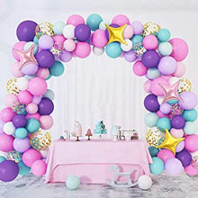 Pink Purple Balloon Arch Kit - 132pcs Pink Purple And Blue Balloons Garland With Star Balloon And Gold Confetti Balloon, Pastel Balloon For Unicorn Birthday Party Decorations Baby Shower Gender Reveal