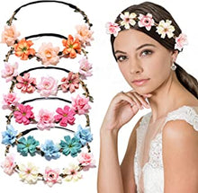 VEGCOO, 5 Pieces Flower Crown Headbands, for Women, Girls, Multicolour Wreath Floral Headpieces Hair Accessories for Wedding Party Festival