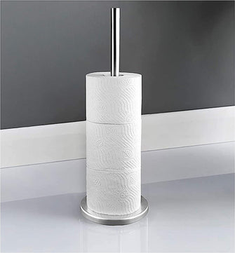 Stainless Steel Free Standing Toilet Roll Holder Loo Tissue Dispenser Holder Bathroom Toilet Paper Silver Storage Stand