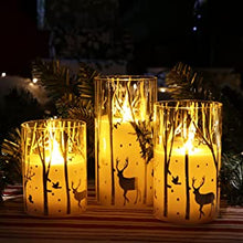 Rhytsing Silver Reindeer Design Glass Battery Operated LED Candles with 6H Timer, Christmas Flameless Candles with Warm White Light, Batteries Included - Set of 3