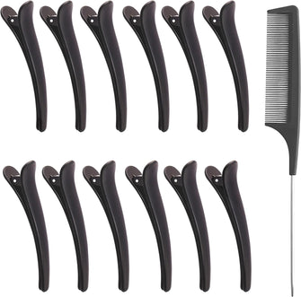 Stoutips Pack of 12 Hair Sectioning Clips for Women with 1 PCS Antistatic Tail Comb  Professional Hairdresser Clips for Salon Styling & Care, Hair Dying Accessories, Black
