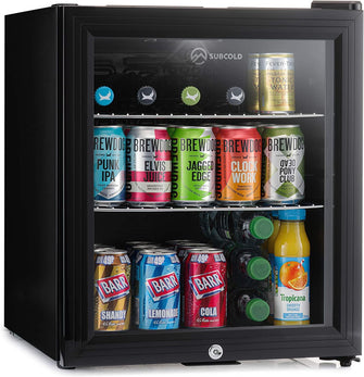 Subcold Super50 LED  Mini Fridge Black  50L Beer, Wine & Drinks Fridge  LED Light + Lock & Key  Energy Efficient (Black)