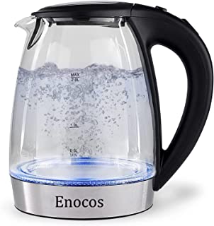 Enocos Electric Glass Kettle, 2L Cordless Water Kettle, 2300W Fast Boil Tea Kettle with LED Lighting, Auto Shut-Off and Boil-Dry Protection, BPA Free