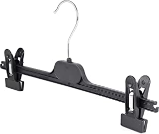 The Hanger Store 12 Strong Black Plastic Hangers With Clips, For Trousers & Skirts