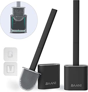 BAANI Silicone Toilet Brush Set - Toilet Cleaner Brush, Flexible Non Stick Toilet Cleaning Brush, Loo Brush and Holder, Quick Dry Silicon Toilet Brush and Holder,Bathroom Cleaning Brush (1 Pack,Black)