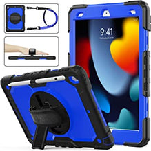 SEYMAC stock Case for iPad 9th/8th/7th Generation 10.2 Inch, Shockproof Full Protection Case with Screen Protector Pen Holder [360 Rotating Stand] & Hand Strap for iPad 10.2 Inch 2021/2020/2019 (Blue)