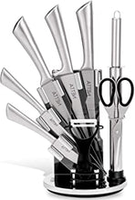 NETTA Kitchen Knife Set with Block – Professional 8 Piece Stainless Steel Set - Premium Kitchen Set with Clear Storage Block, 5 Knives, Scissors, Knife Sharpener and Potato Peeler