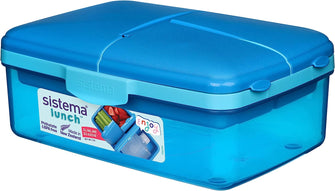 Sistema Lunch Slimline Quaddie Lunch Box with Water Bottle  1.5 L Air-Tight and Stackable Food Storage Container  Blue/Green