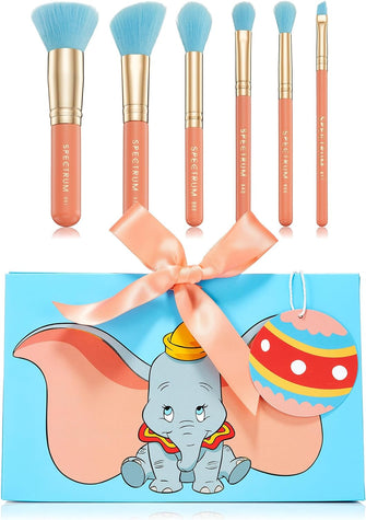 Spectrum Collections Official Disney Dumbo 6 Piece Makeup Brush Set, Includes Foundation Powder Concealer Blending Brushes, Dumbo Makeup Brushes with Gift Bag, Premium Soft Synthetic Fibre Bristles