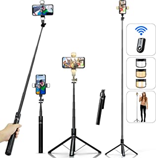 Selfie Stick Phone Tripod with Remote - ASHINER 177cm Portable Phone Stand for Recording, Extendable Cell Phone Holder with LED Light for iPhone, Android Phone, Video, Vlogging, Live Streaming, Travel