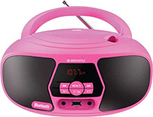 Oakcastle BX200 Portable CD Player Boombox I Bluetooth, FM Radio, USB & Aux Playback I 2.0 Stereo Sound I 15hr Battery Playtime I Headphone Jack, Simple Controls, LED Display l Pink.