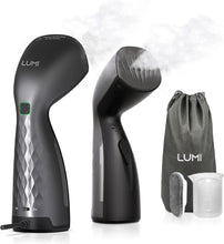 LUMI  Handheld Clothes Steamer For Home & Travel  UK Plug  105ML Tank Capacity  Fast 25s Heat-Up  Jug, Brush & Travel Bag  2 in 1 Travel Iron & Portable Steamer  Mini Hand-Held Clothes Steamer