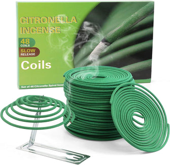 Citronella Coils, Citronella Incense Coils Made of Natural Ingredient & Citronella Oil, 48 Coils with Incense Holder, Fragrance Incense Set for Home, Outdoor, Garden, Camping