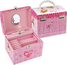 TAOPU Dome Shaped Musical Jewelry box with pearl handle and Music Box with Dancing Ballerina Girl Jewel Storage Case for girls