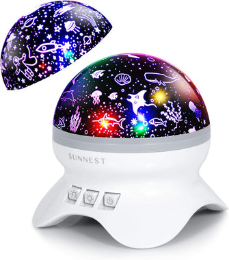 SUNNEST Baby Night Light Kids Projector, Starry Sky Lights Lamp 360 Degree Rotating Space and Ocean Themes with 8 Lighting Modes, Star Projector Gifts for Boys and Girls - White