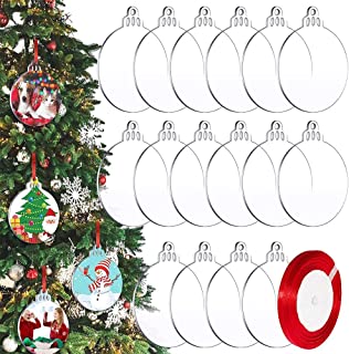 Christmas Acrylic Baubles Blanks, 18 Pcs 3 Inch Clear Round Acrylic Hanging Christmas Tree Decoration Ornament Bauble DIY Blank with Red Ribbon