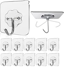 Wall Hooks 33lbs/15Kg(Max) Transparent Reusable Seamless Hooks for Hanging,Waterproof Oilproof Bathroom Kitchen Heavy Duty Adhesive Hooks,Coat Hooks, Utility Towel Bath Ceiling Hooks (10Pack)