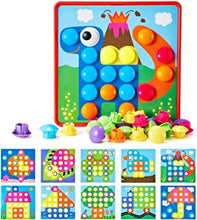 Geekper Toys for 2 3 4 Year Old Boys Peg Boards for Children Mosaic Pegboard Montessori Toys for Toddlers Educational Mushroom Nails With Pegs Button Art Toys for Girls Boys