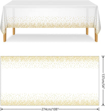 ELECLAND White and Gold Party Tablecloth Plastic Tablecloth 137x274cm Gold Dot Confetti Table Cover Rectangular Party Table Cover for Picnic, Baby Shower, Halloween, Christmas, Birthday Decorations