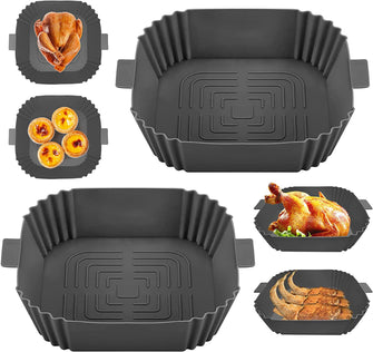 MOFELON Silicone Air Fryer Liner,2PCS Air Fryer Liners Reusable Square Air Fryer Silicone Pot,Air Fryer Accessories for Ninja Tower Air Fryer,Silicone Baking Basket Tray Heat Resistant and Non-Stick