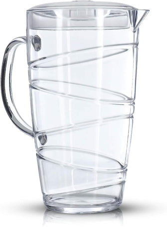 LIVIVO Swirl Design 2L Plastic Pitcher Jug with Lid and Vented Spout - Great for Picnics, BBQs, Poolside, Camping, Childrens Parties or Just Everyday Use (Clear)