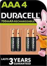 Duracell Rechargeable AAA 750 mAh Batteries, pack of 4, Black