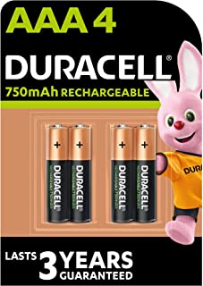 Duracell Rechargeable AAA 750 mAh Batteries, pack of 4, Black