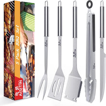 AISITIN BBQ Accessories Tools Stainless Sturdy Utensils Grill Set 5PCS for Backyard Barbecue Camping Cooking Picnic and Gifts for Men&Women