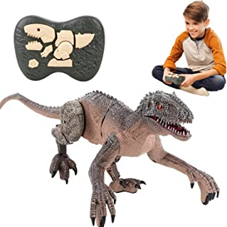 Kizmyee Remote Control Dinosaur Toys for Boys 2.4Ghz RC Realistic T-Rex Dinosaur Robot Walking and Roaring with LED Light for Kids Girls Toddler