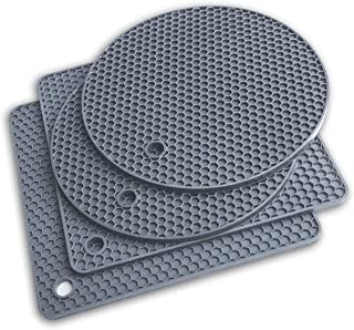 Extra Thick Silicone Trivet Mat Heat Resistant Multi-Purpose None Slip Table Place Mats for Hot Pots Holder, Pads, Pans, Dishes, Spoon Rest, Coasters for Kitchen Cooking & Dining(4pcs Pack) (Grey)