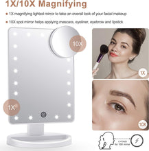 Makeup Vanity Mirror with Lights, Lighted Makeup Mirror with Detachable 10X Magnification, 21 Led Lights Adjustable Dimming Touch Sensor, Dual Power Supply, 180 Rotation, Portable Cosmetic Mirror