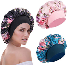 WUBAYI 3 Pcs Soft Satin Bonnet, Silk Bonnet Hair Wrap for Sleeping, Sleeping Hair Care Cap Bonnets, Night Sleeping Head Cover Sleeping Hat for Women and Girls Curly Hair (Pink,Black,Blue)