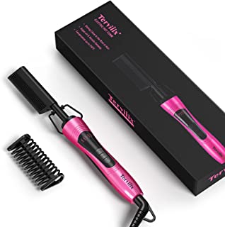 Terviiix Hot Comb Hair Straightener Electric Straightening Comb,Anti-Scald Portable Ceramic Beard Straightener Brush Press Comb Ceramic, Auto Shut Off