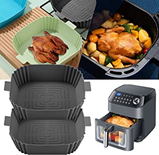 7.9Inch Air Fryer Silicone Pot Square Liners, Air Fryer Silicone Basket Baking Tray Reusable for COSORI, Ninja, Tower, Instant, Heat Easy Cleaning Accessories Replacement of Liners (Bottom 6.5Inch)