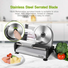 OSTBA SL-518 Electric Deli Food Slicer with Child Lock Protection, Removable 19cm Stainless Steel Blade and Food Carriage, 0-15mm Adjustable Thickness Machine for Meat, Cheese, Bread,150W, Silver