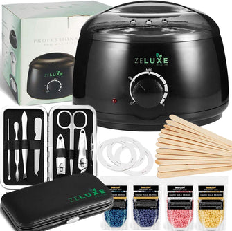 Waxing Kit for Women - Wax Warmer - Home Waxing Kit for Hair Removal - Manicure Set Included for Perfect Salon Hair Removal Results for Women & Men (UK Power Adaptor)