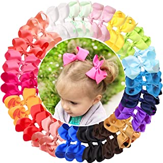 JOYOYO 40 Pcs Girls Hair Bows Ribbon Bows Craft Bows 4.5 Inch Bows, Toddler Girls Hair Bows Hair Bow Clips for Toddlers Hair Bows for Little Girls