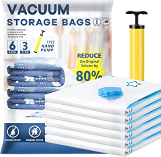 Vacuum Storage Bags - Vacumnpack Air Suction Storage Bags 6 Bags (2 Jumbo + 2 Large + 2 Medium) - Vaccumme Sealer Travel Bags with Pump for Storage for Clothes / Duvet / Quilts / Suitcase / Hoover