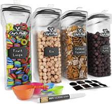 Cereal Storage Containers (4L,135.2 Oz) - Plastic Airtight Food Storage Containers with Lids, Labels, Spoon Set & Pen - Great for Flour, Rice & Pasta - Kitchen Storage Dispenser Keepers by Chef's Path