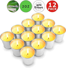 Citronella Candles Indoor Outdoor SUPERSUN 12 Packs Lemongrass Candles with Natural Soy Wax Essential Oil : 120-180 Hours Long Burning Time Outside Portable Iron Bucket for Patio/ Balcony/ Camping