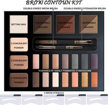 Youngfocus Eye Makeup Brow Contour Kit, 6 Eyebrow Powders Palette Set, 5 Eyebrow Stencils,14 Highly Pigmented Eyeshadows, 3 Highlighter Contour Powders, Spoolie/Brush Duo, Eye Brow Wax - Best Gift